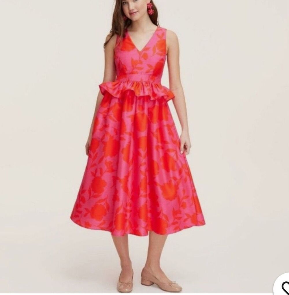 Kate Spade New York x Target Rose Peplum Midi Dress Red Pink Size 10 NEW